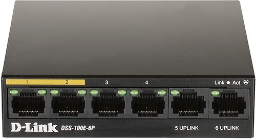 Коммутатор D-link DSS-100E-6P/A1A 6x10/100/1000 Мбит/сек, неуправляемый