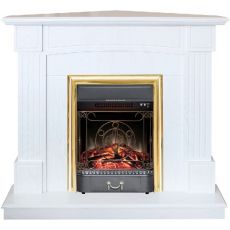 Электрокамин RealFlame Andrea corner STD/EUG WT+Majestic Lux Brass 1045 х 970 мм белый