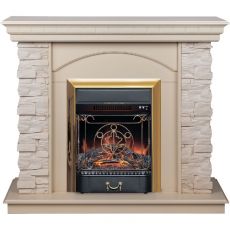 Электрокамин RealFlame Elford STD/EUG/24/25'5/HL WT+Majestic Lux Brass 1155 х 1010 мм белый